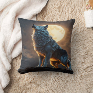 Coussin Loup Majestueux hurle sous ciel Plein Lune