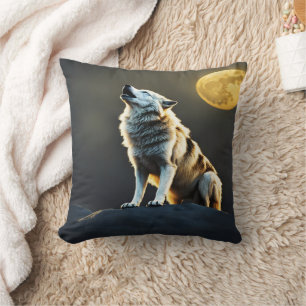 Coussin Loup majestueux hurle sous la Pleine lune