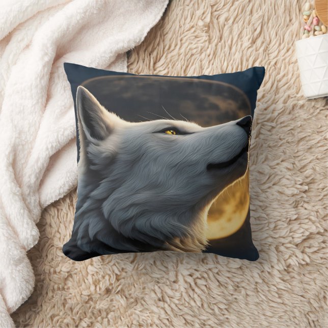 Coussin Loup majestueux sous la Pleine lune (Couverture)