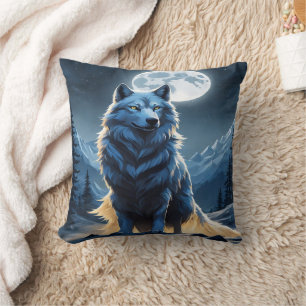 Coussin Loup Majestueux Sous Le Feu De La Lune.