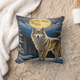 Coussin Loup Majestueux Sous Les Montagnes Lumineuses