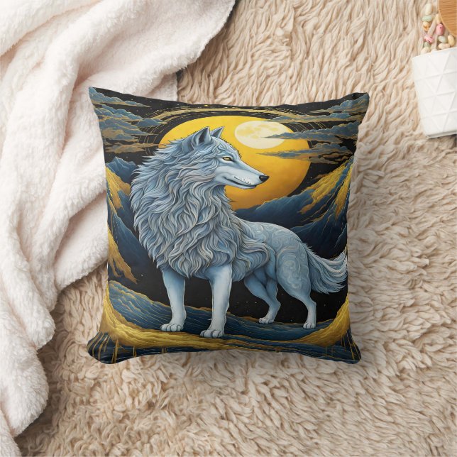 Coussin Loup majestueux sous les monts Lune (Couverture)