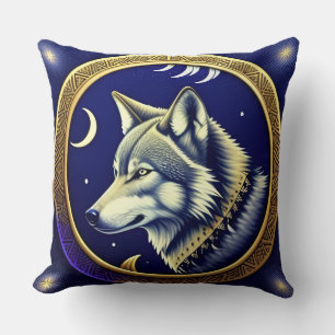 Coussin Loup Majestueux Sous un Ciel Étoilé