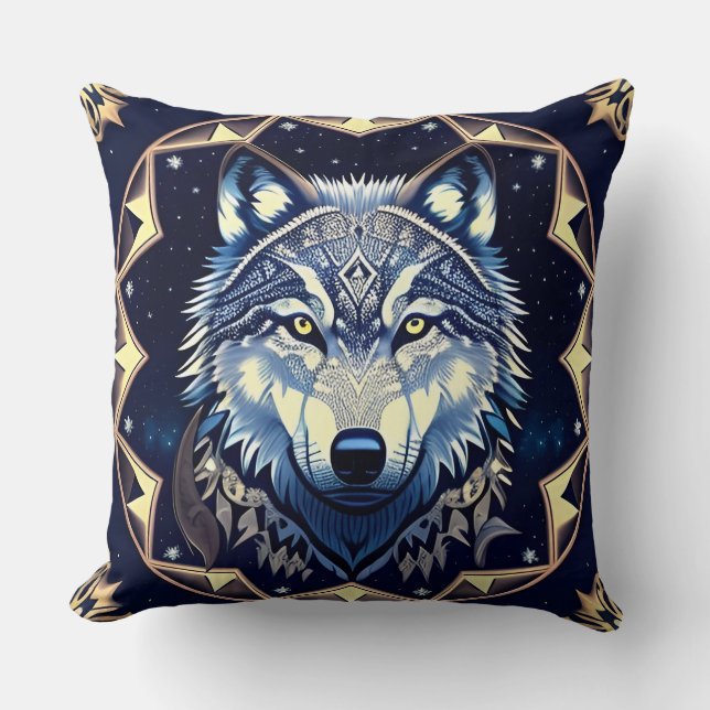 Coussin Loup majestueux sous un ciel étoilé (Recto)