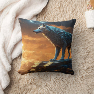 Coussin Loup majestueux sur Rocky Cliff à Dusk