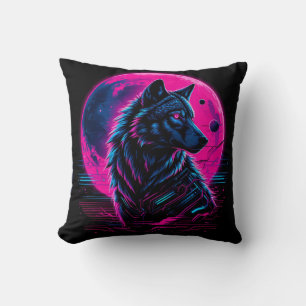 Coussin Loup néon cyberpunk vibrant