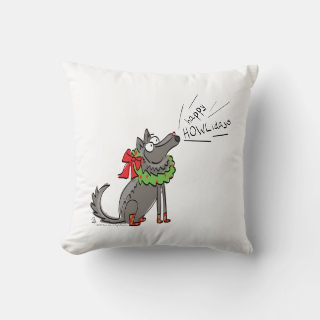Coussin Loup Noël Drôle Mignon Enfants (Recto)