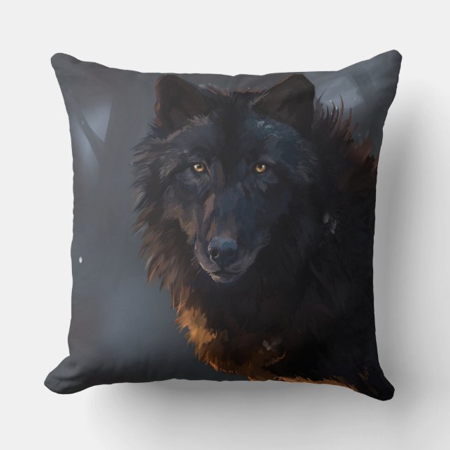 Coussin Loup noir (Recto)