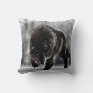 Coussin Loup noir en colère
