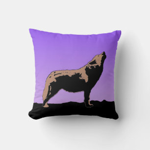 Coussin Loup qui hurle au coucher du soleil - Art animalie