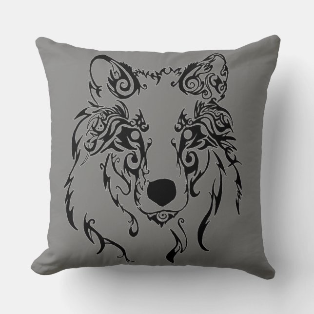 Coussin Loup tribal (Recto)