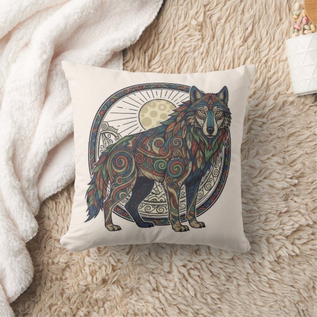 Coussin Loup Tribal (Couverture)