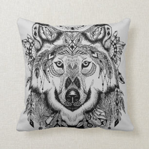 Coussin Loup tribal indien