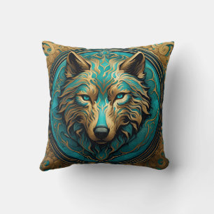 Coussin Loup Turquoise et Or