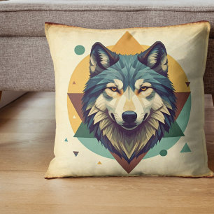 Coussin Loup vintage cool Art géométrique rustique