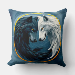 Coussin Loups blancs et noirs représentant le Yin et le Ya