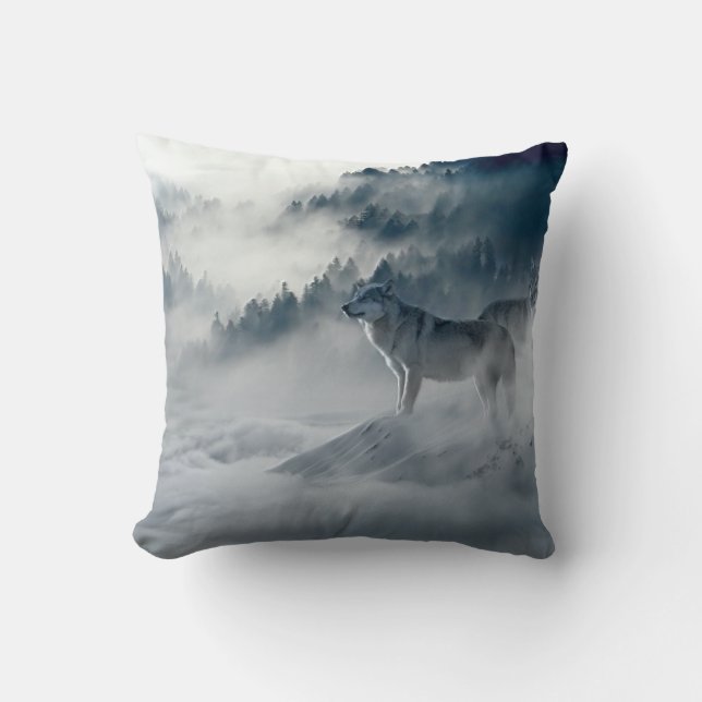 Coussin Loups dans le paysage hivernal de neige (Recto)
