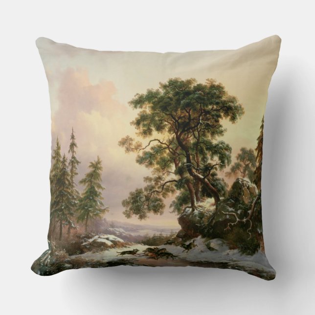 Coussin Loups dans un paysage d'hiver (huile sur le (Recto)