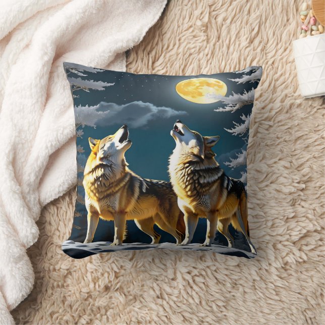 Coussin Loups élégants hurlant sous une Pleine lune (Couverture)