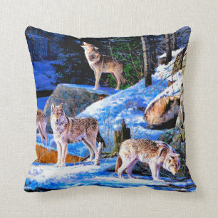 Coussin Loups en peinture de neige
