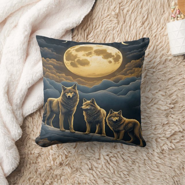 Coussin Loups enchantés sous la pleine lune (Couverture)