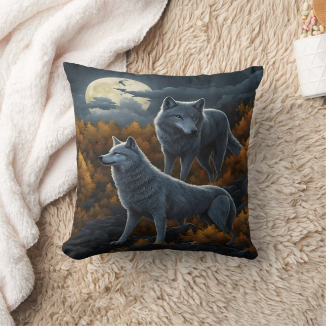 Coussin Loups hurlant Sous La Lune. (Couverture)