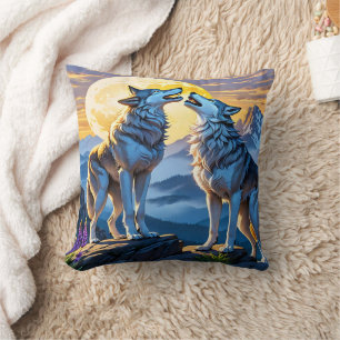 Coussin Loups hurlant sous la Pleine lune