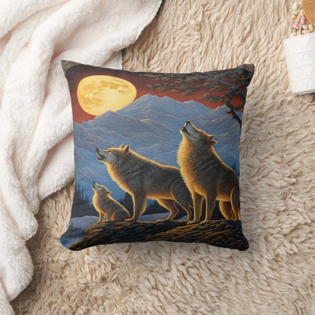 Coussin Loups hurlant sous une Pleine lune (Couverture)