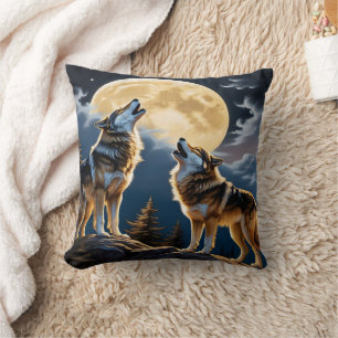 Coussin Loups hurlant Sous Une Pleine lune Dans La Forêt
