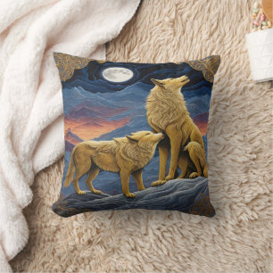 Coussin Loups majestueux hurlant sous ciel clair de lune