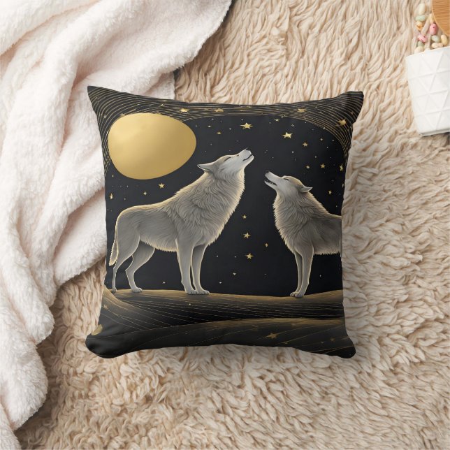 Coussin Loups majestueux hurlant sous la lune de minuit (Couverture)