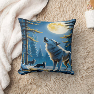 Coussin Loups majestueux hurlant sous une Pleine lune