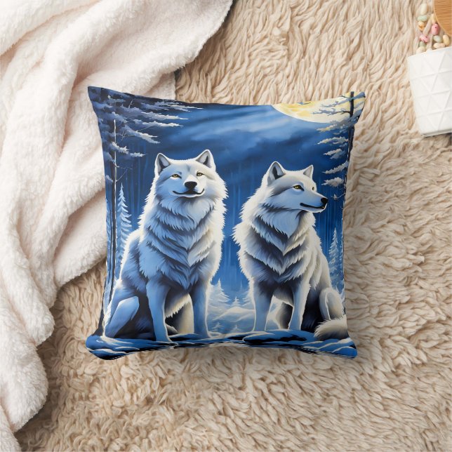 Coussin Loups majestueux sous le ciel de la Lune (Couverture)