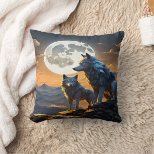 Coussin Loups Majestueux Sous Pleine lune.