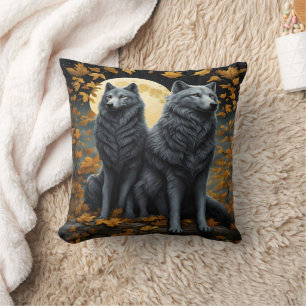 Coussin Loups majestueux sous une Pleine lune la nuit