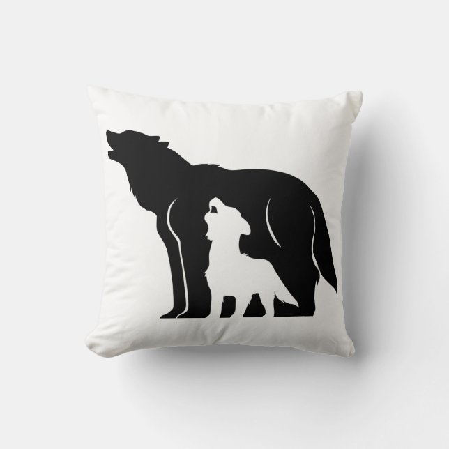Coussin Loups noirs et blancs (Recto)