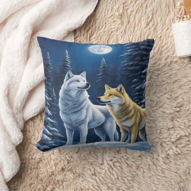 Coussin Loups Sous une Pleine lune. (Couverture)