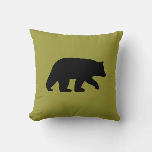 Coussin L'Ours Noir Silhouette Chartreuse Animaux sauvages (Recto)