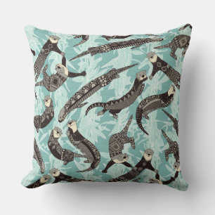 Coussin loutres de mer bleu