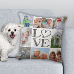 Coussin LOVE 8-Photo Collage (couleur arrière - plan chang<br><div class="desc">Affichez huit de vos photos préférées sur ce montage photo plein sang avec le mot LOVE dans une aquarelle gris argenté et une couleur arrière - plan blanche changeable sur le devant et une couleur gris argenté changeable sur le dos. CONSEIL PHOTO : Pour obtenir les meilleurs résultats, choisissez une...</div>