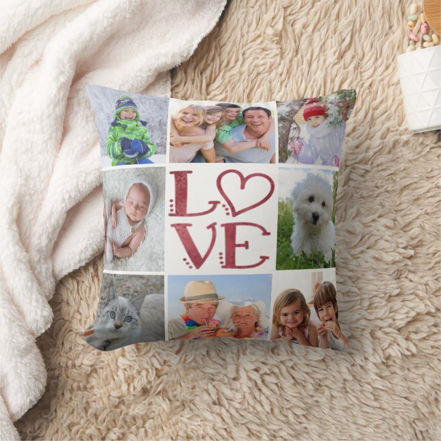 Coussin LOVE 8-Photo Collage (couleur arrière - plan chang (Couverture)