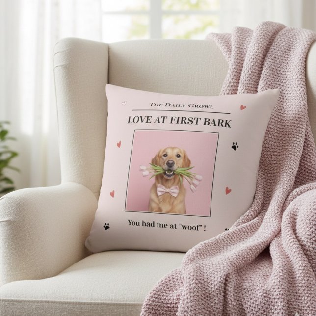 Coussin Love at First Bark Personalized Dog Custom (Créateur téléchargé)