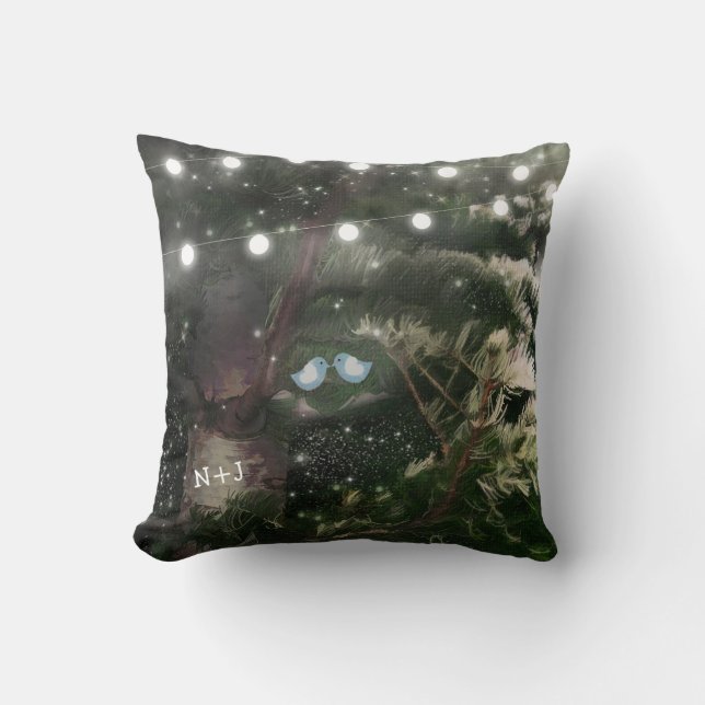 Coussin Love Birds + Pine Tree Rustic Night Lights sur mes (Recto)