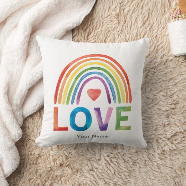 Coussin LOVE Bright Color Rainbow Watercolor Moderne Chic (Couverture)