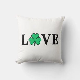 Coussin LOVE Clover Shamrock Irlande St Patrick texte basé