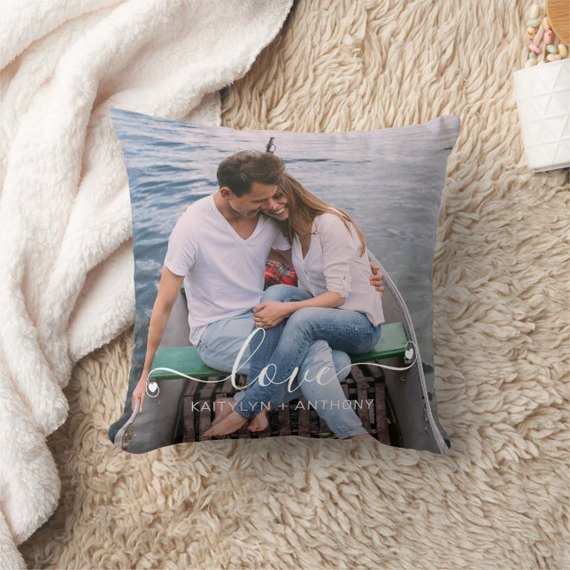 Coussin LOVE Couple Photo Script manuscrit Personnalisé (Couverture)