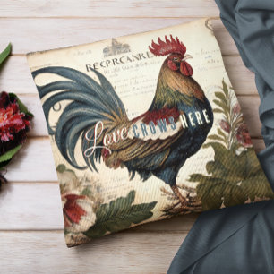 Coussin Love Crows ici Rooster Vintage