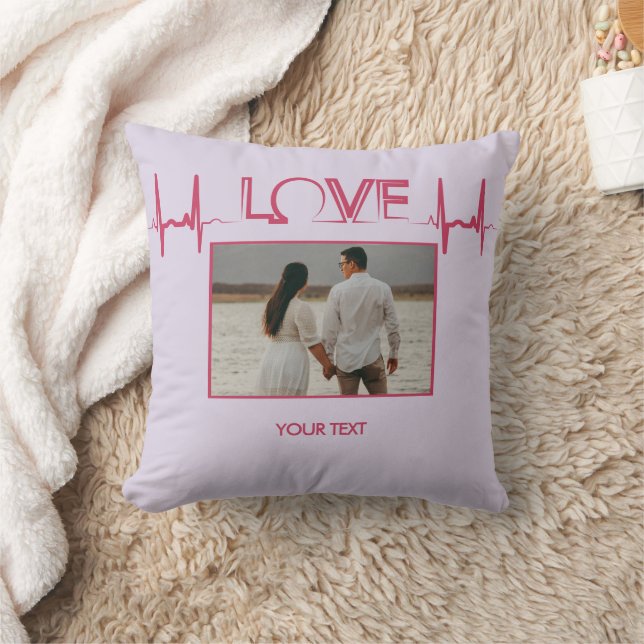 Coussin Love Heartbeat avec photo et texte personnalisés (Couverture)