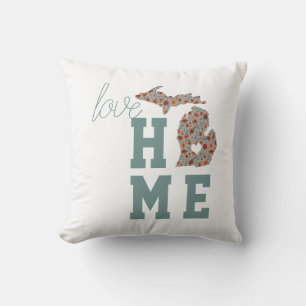 Coussin Love Home État Du Michigan Avec Des Pavots Floral