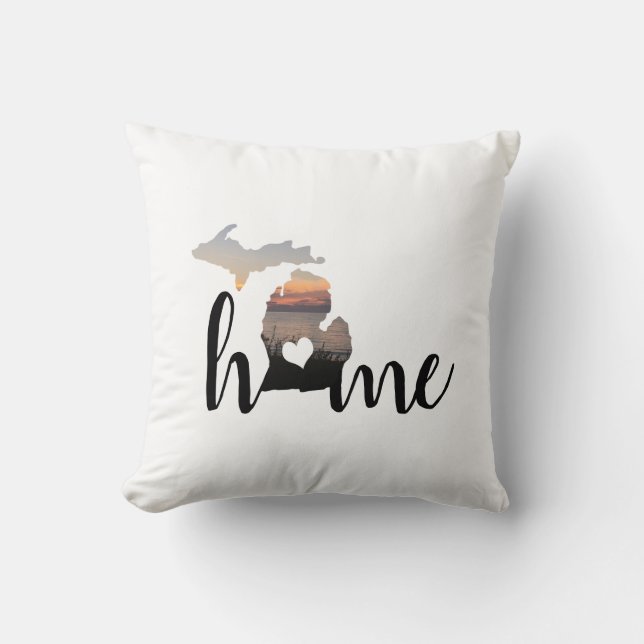 Coussin Love Home Michigan Typographie Avec Coeur (Recto)